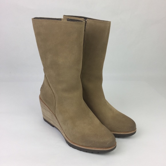 sorel after hours suede wedge booties